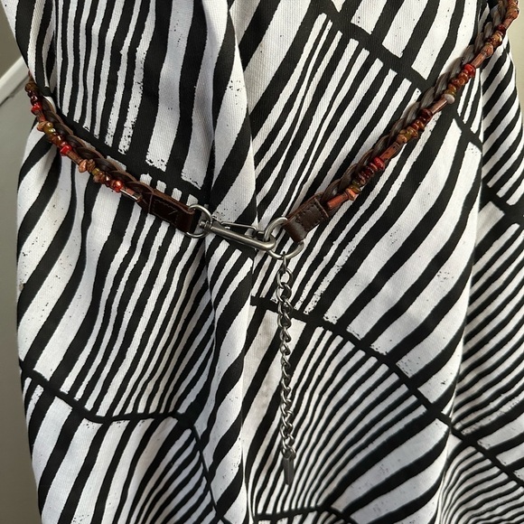 BELT Women Slim Leather Braided Beads & Chain 38-40 Adjustable Brown Hippie Boho - Picture 5 of 11